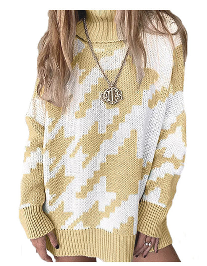 Pull en maille épaisse pour femmes avec col montant et motif géométrique moderne Chic und Stil
