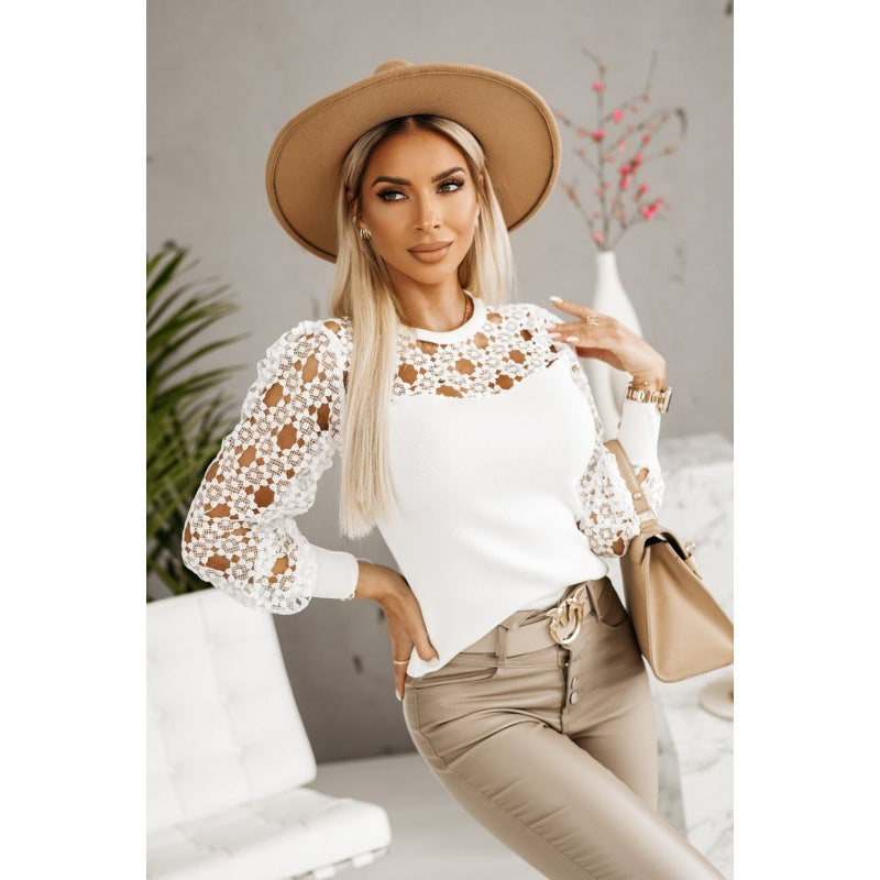 Shirt à manches longues avec superposition en dentelle Chic und Stil pour femmes