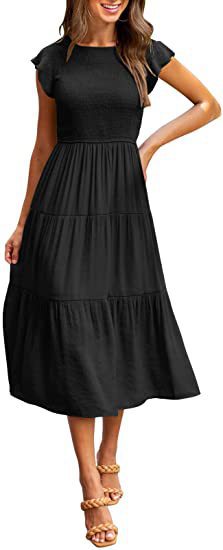 Robe midi pour femmes avec détails froncés et volant attrayant Chic und Stil