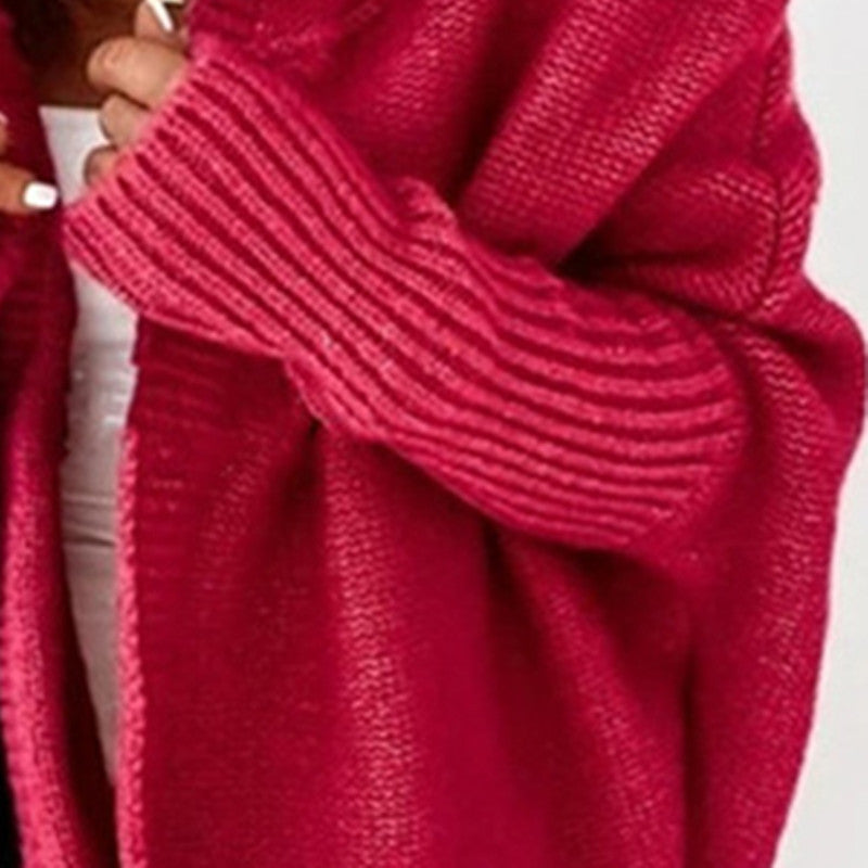 Dames gros tricot cardigan avec revers large et design texturé Chic und Stil