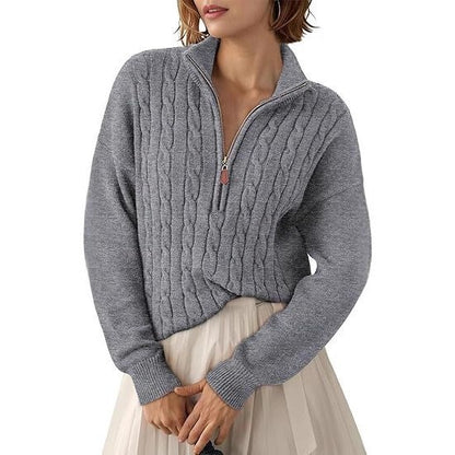 Pull en grosse maille pour femmes avec col montant et demi-zip Chic und Stil