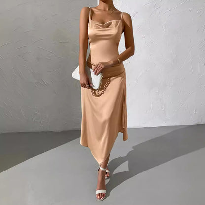 Robe longue en satin pour femme avec fente sensuelle Chic und Stil