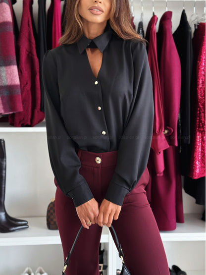 Dames Élégante blouse avec col chic et boutons décoratifs Chic und Stil