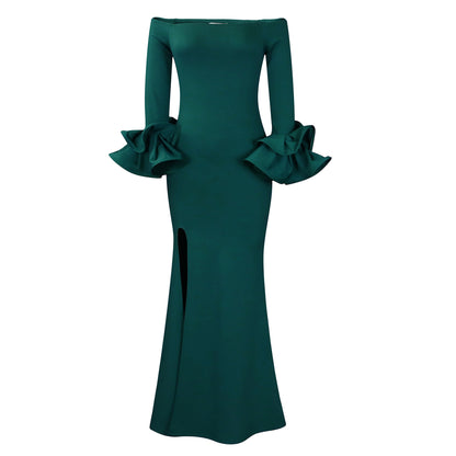 Robe de soirée élégante pour dames avec des volants dramatiques et une fente latérale Chic und Stil