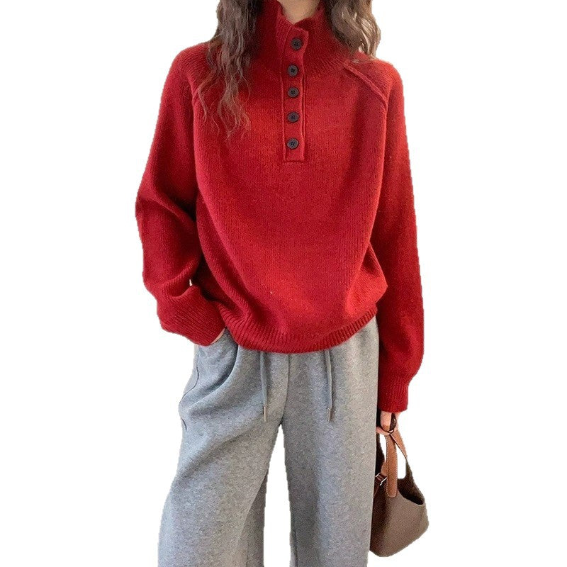 Pull en tricot décontracté pour femmes avec patte de boutons et col court Chic und Stil