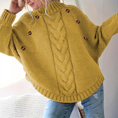 Pull en tricot surdimensionné pour femmes avec col montant et détails de bouton décoratifs Chic und Stil