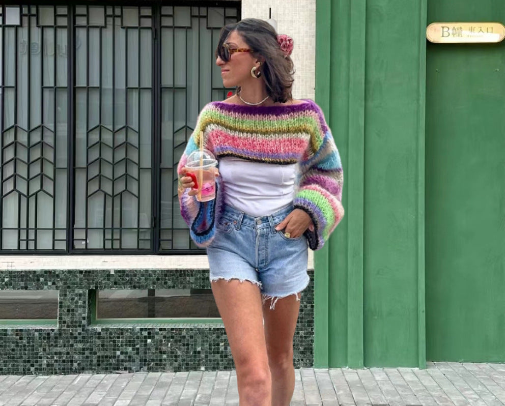 Pull en tricot pour femmes au design coloré avec des manches larges Chic und Stil