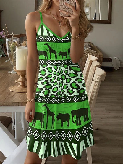 Robe maxi femme avec motif animal créatif et élégant décolleté en V Chic und Stil