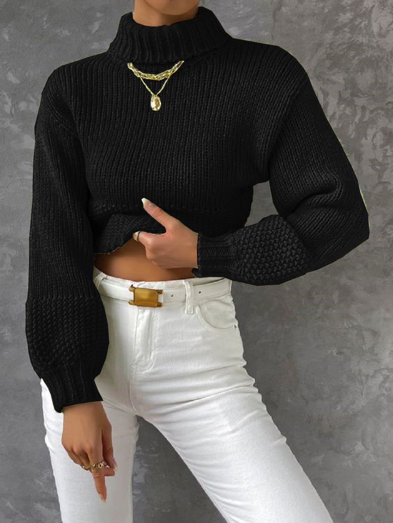 Dames gros tricot pull avec col haut Chic und Stil