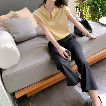 Chemise polo élégante pour femmes et pantalons taille haute Chic und Stil