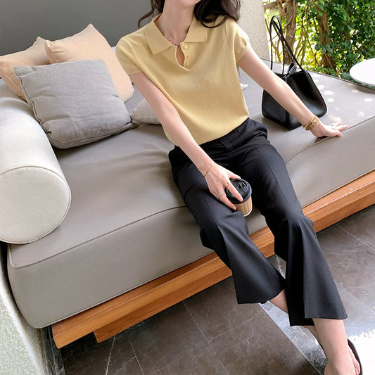 Chemise polo élégante pour femmes et pantalons taille haute Chic und Stil