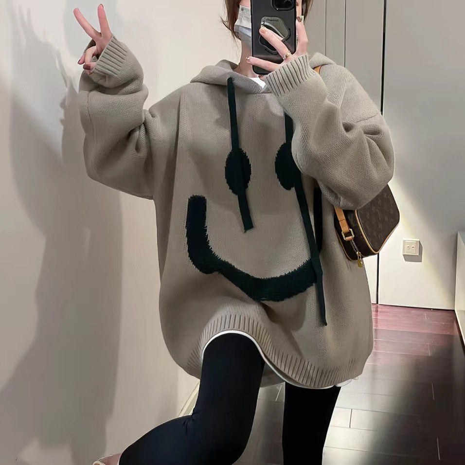 Dames Pull oversized décontracté avec motif smiley Chic und Stil