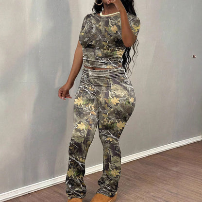 Dames Camouflage Imprimé Salon Set Chic und Stil