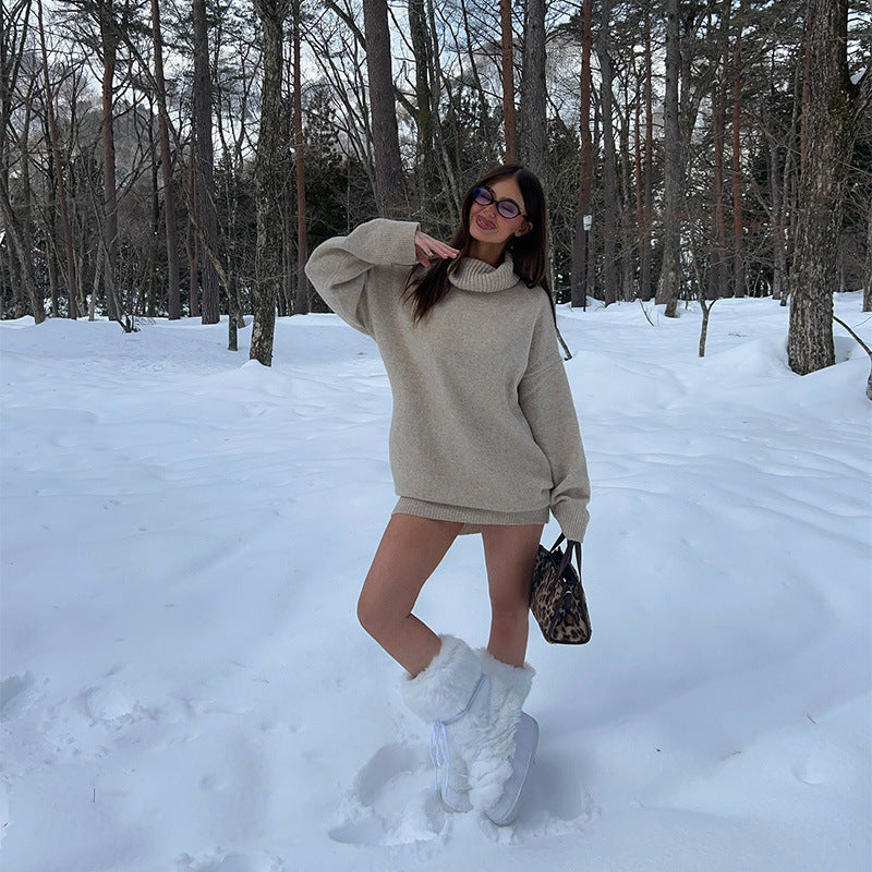 Pull oversized en tricot pour femmes avec col montant Chic und Stil