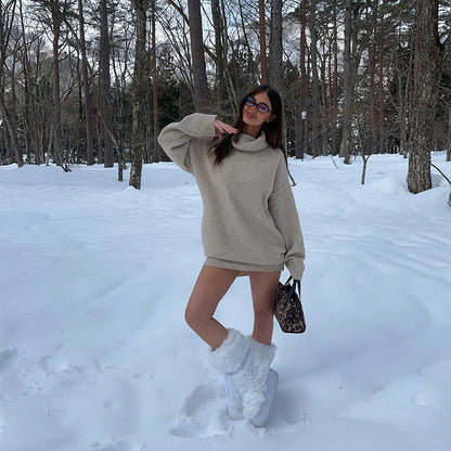 Pull oversized en tricot pour femmes avec col montant Chic und Stil