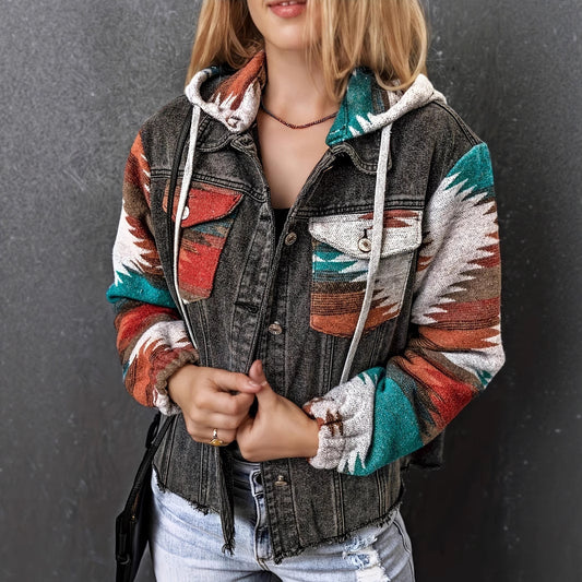 Veste en denim pour dames au style boho décontracté avec capuche Chic und Stil
