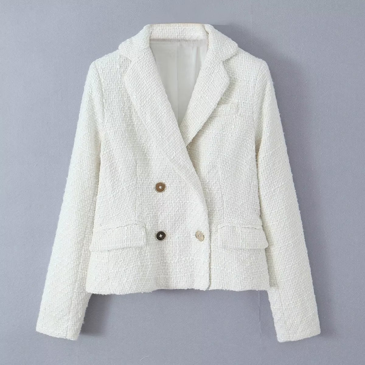 Dames élégante veste blazer croisée avec tissu texturé Chic und Stil