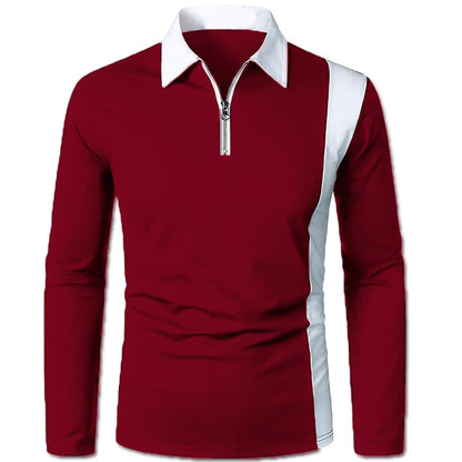 Men's Long Sleeve Polo with Modern Zipper and Contrasting Inserts Chic and Style