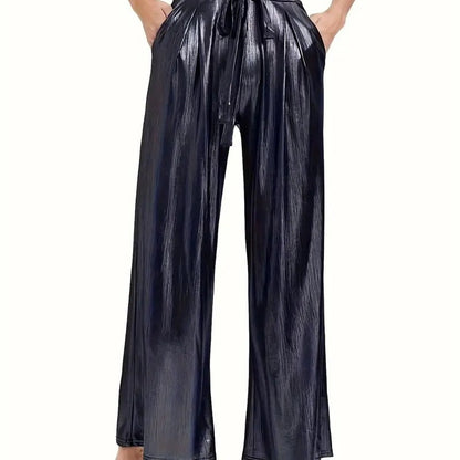 Elegant pleated pants for women with a glossy finish Chic and Style