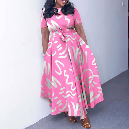 Robe maxi pour femmes avec un design graphique vif et des manches élégantes Chic und Stil