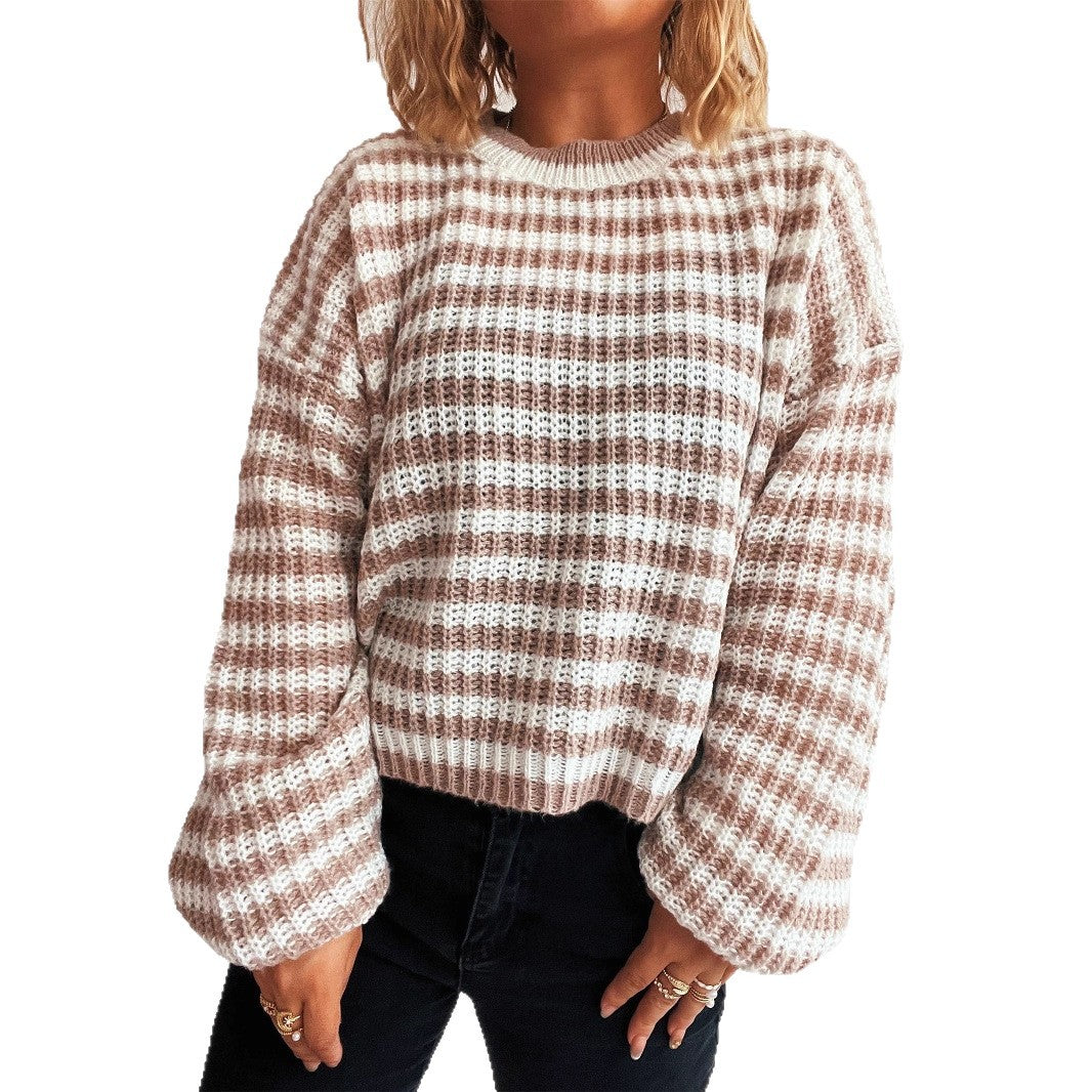 Pull en tricot décontracté pour femmes avec de larges rayures Chic und Stil