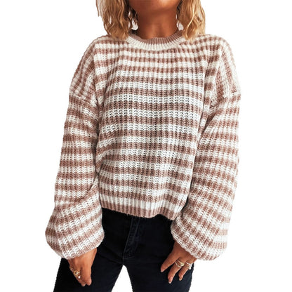 Pull en tricot décontracté pour femmes avec de larges rayures Chic und Stil