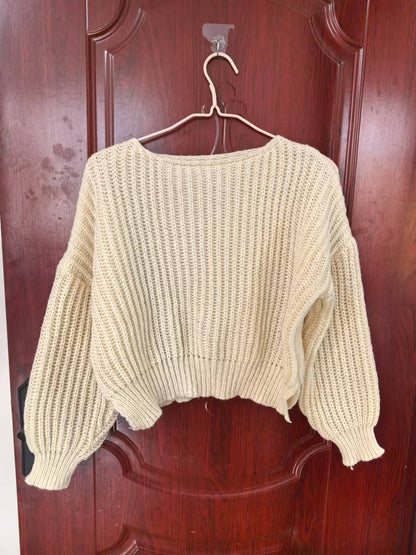 Pull en tricot décontracté pour femmes avec des manches bouffantes volumineuses et une structure en tricot ouverte Chic und Stil