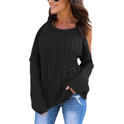 Pull en grosse maille pour femme avec design d'épaules dénudées et motif en torsades Chic und Stil