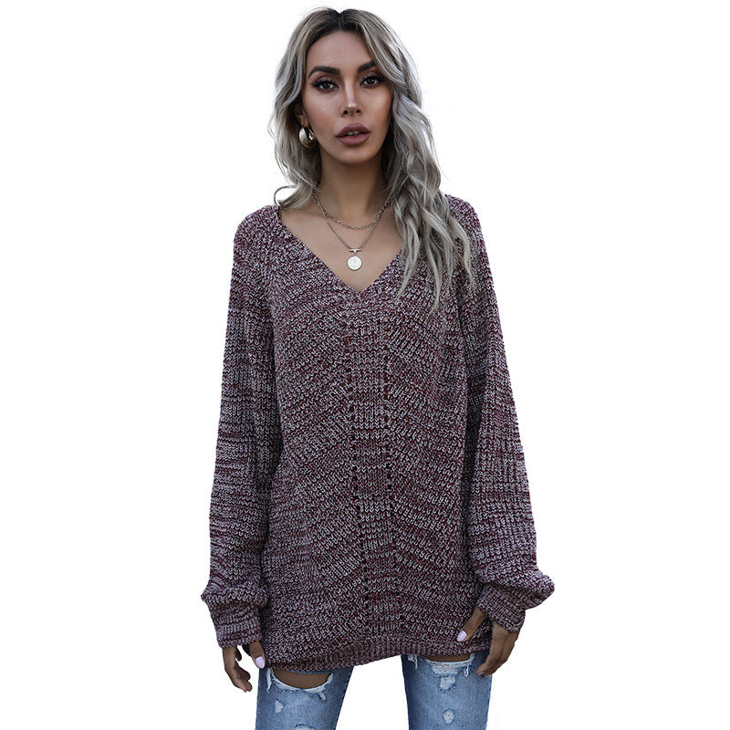 Pull en tricot décontracté pour femmes avec coupe ample et décolleté en V Chic und Stil