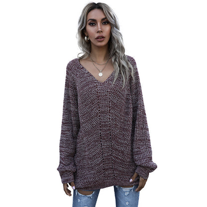 Pull en tricot décontracté pour femmes avec coupe ample et décolleté en V Chic und Stil