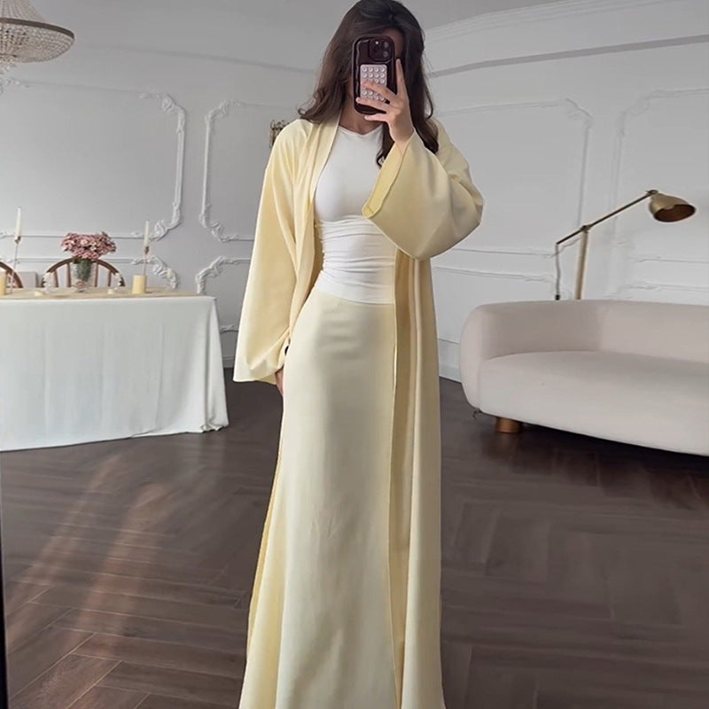 Dames élégant manteau long avec silhouette fluide Chic und Stil