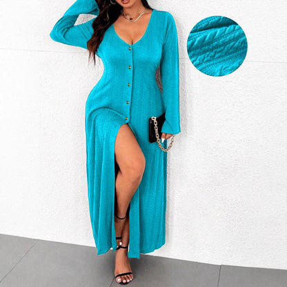 Robe maxi pour femmes avec boutonnière et fente élégante Chic und Stil
