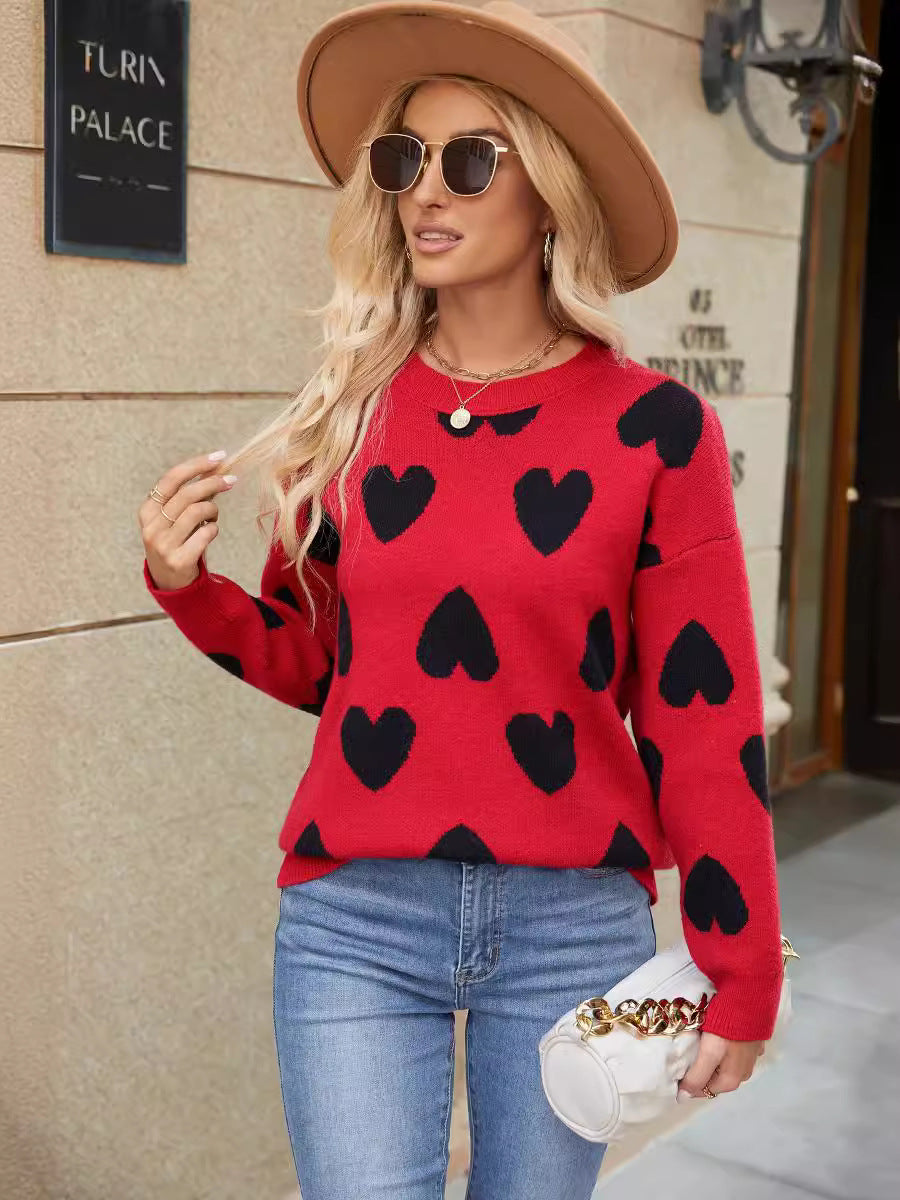 Pull décontracté pour femmes avec motif en cœur et coupe ample Chic und Stil
