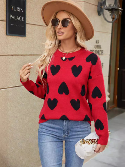Pull décontracté pour femmes avec motif en cœur et coupe ample Chic und Stil