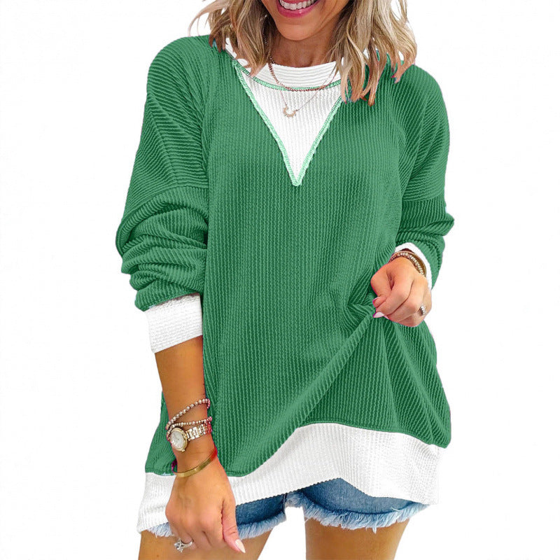 Pull décontracté pour femmes en matériau structuré avec décolleté en V Chic und Stil