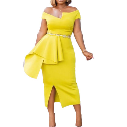 Robe fourreau pour femmes avec plis asymétriques et fente élégante Chic und Stil