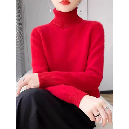 Dames pull élégant en tricot avec col montant et fine structure côtelée Chic und Stil