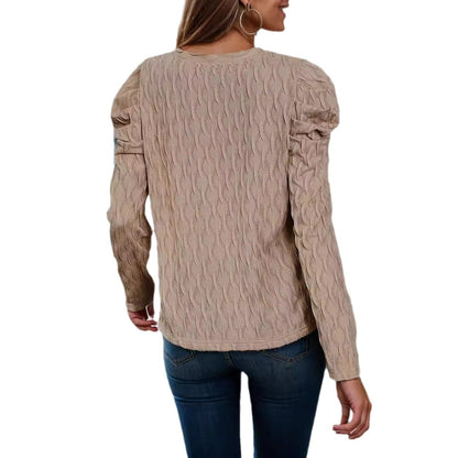 Pull en tricot pour femmes avec motif en vagues et manches bouffantes Chic und Stil