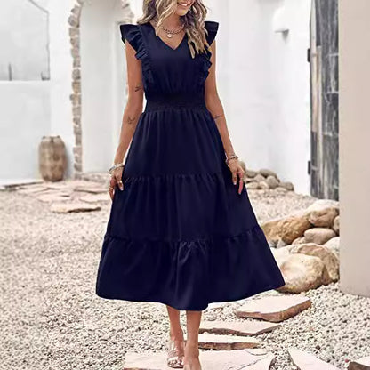 Robe maxi pour femmes avec détails en volants et taille élastique Chic und Stil