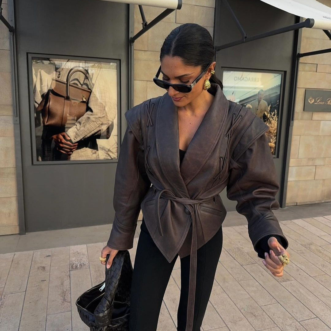 Biker leather jacket for women with elastic waist Chic and Style