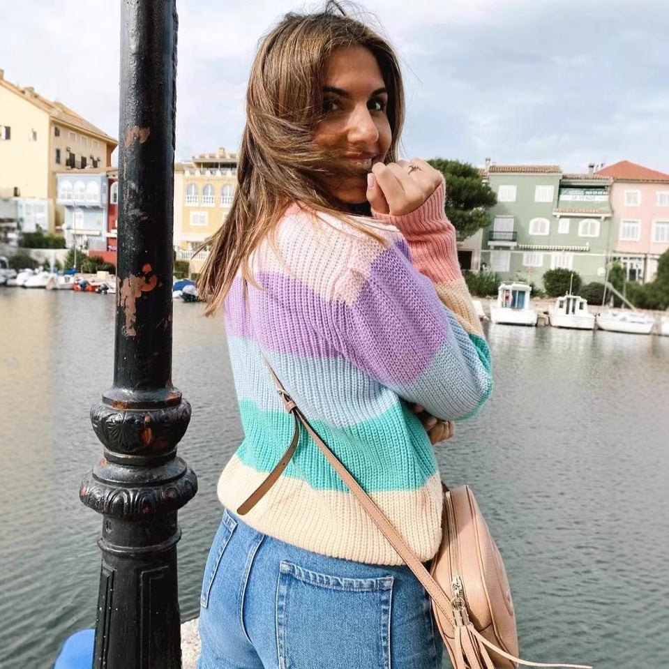 Pull en tricot douillet pour femmes avec un design moderne de bloc de couleur Chic und Stil