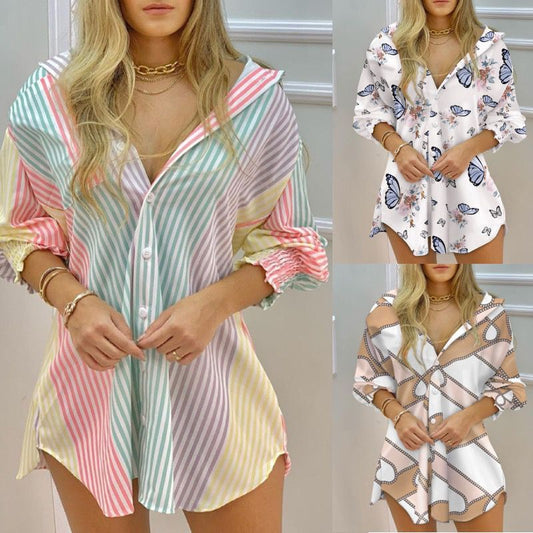Robe chemise à boutons rayée légère pour femmes Chic und Stil