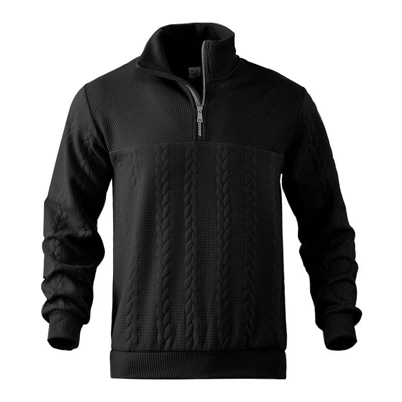 Pull homme en coton texturé avec col montant moderne et fermeture éclair pratique Chic und Stil