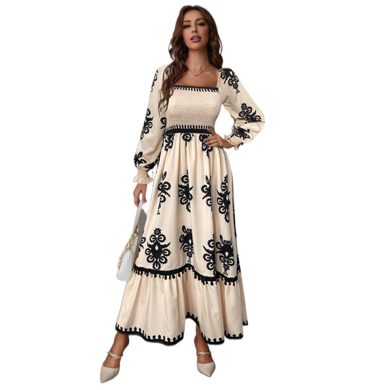 Femme Robe maxi élégante avec coupe à manches bouffantes et détails floraux Chic und Stil