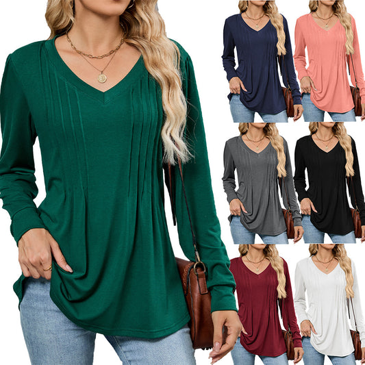 Chemisier en viscose pour femmes avec des plis élégants et décolleté en V Chic und Stil