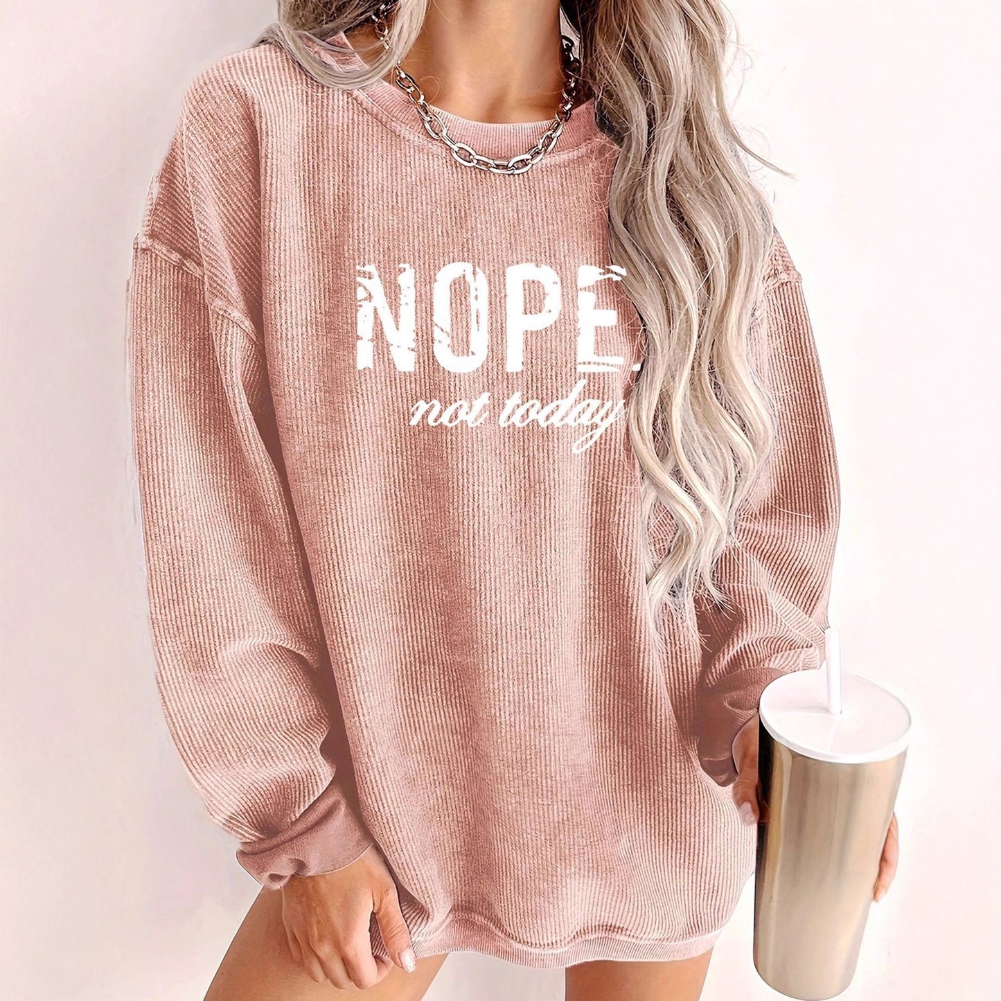 Pull oversized décontracté pour femmes avec impression statement et texture côtelée Chic und Stil
