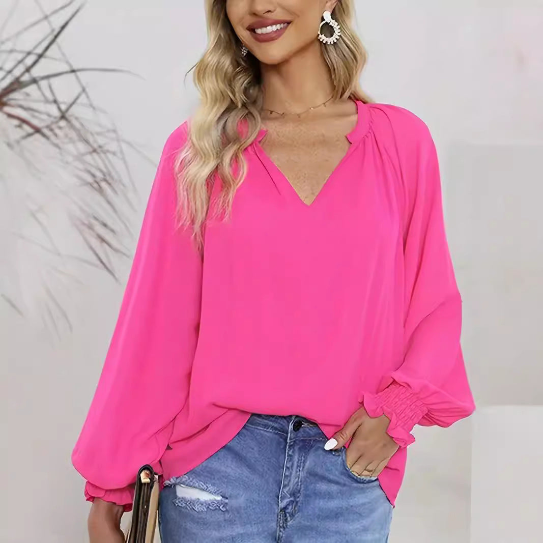 Dames Élégante Blouse À Col En V Avec Manches Bouffantes Chic und Stil