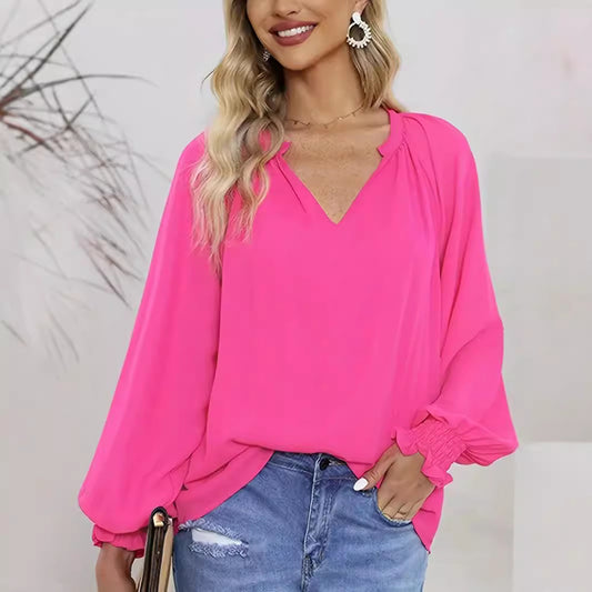 Dames Élégante Blouse À Col En V Avec Manches Bouffantes Chic und Stil