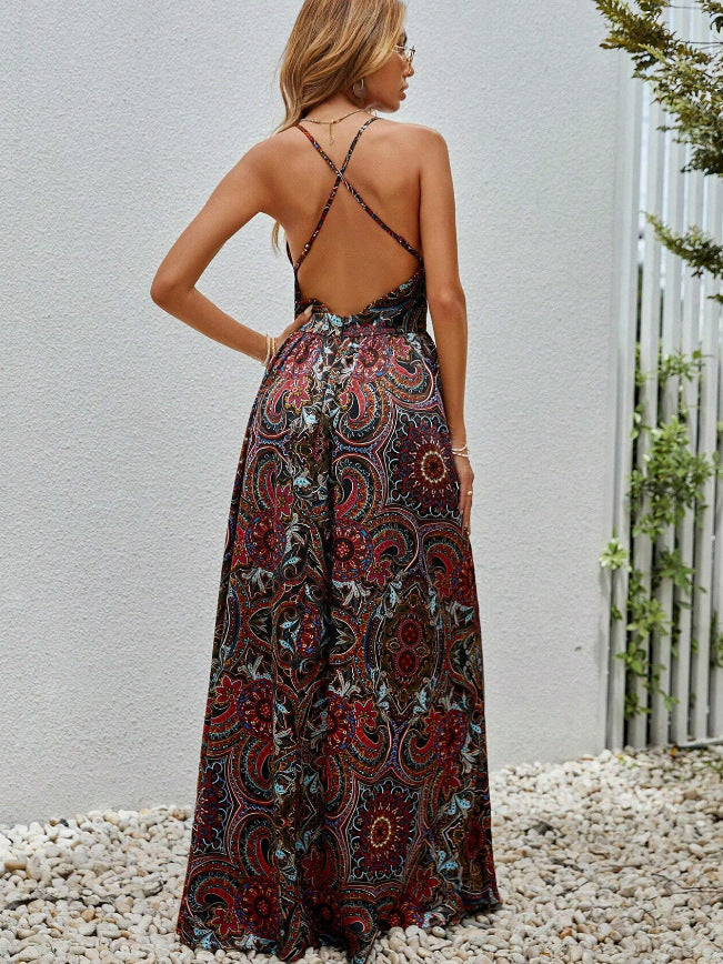 Robe maxi femme avec décolleté en V profond et motif floral Chic und Stil