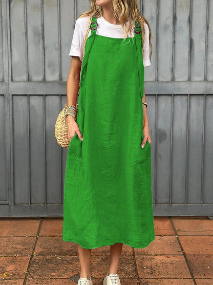 Robe en lin décontractée pour femmes avec poches pratiques et bretelles ajustables Chic und Stil